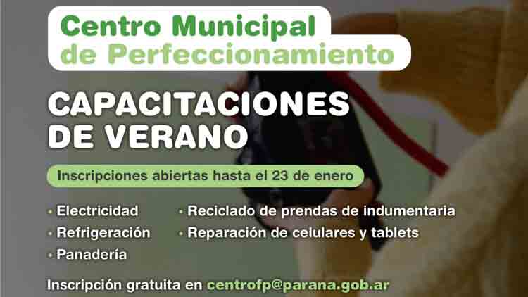 La Municipalidad de Paraná brindará capacitaciones de verano en distintos oficios