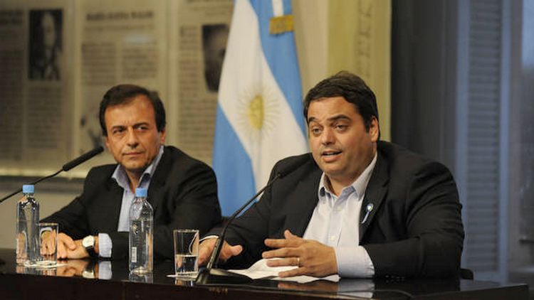 Jorge Triaca y Mario Quintana en conferencia de prensa en Casa Rosada